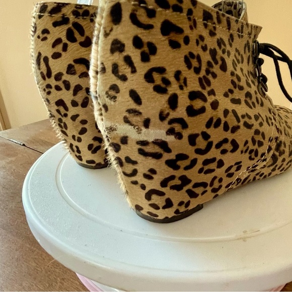 Kate & Mel Horsehair Leopard Print Hidden Wedge Booties 8 - Picture 4 of 9
